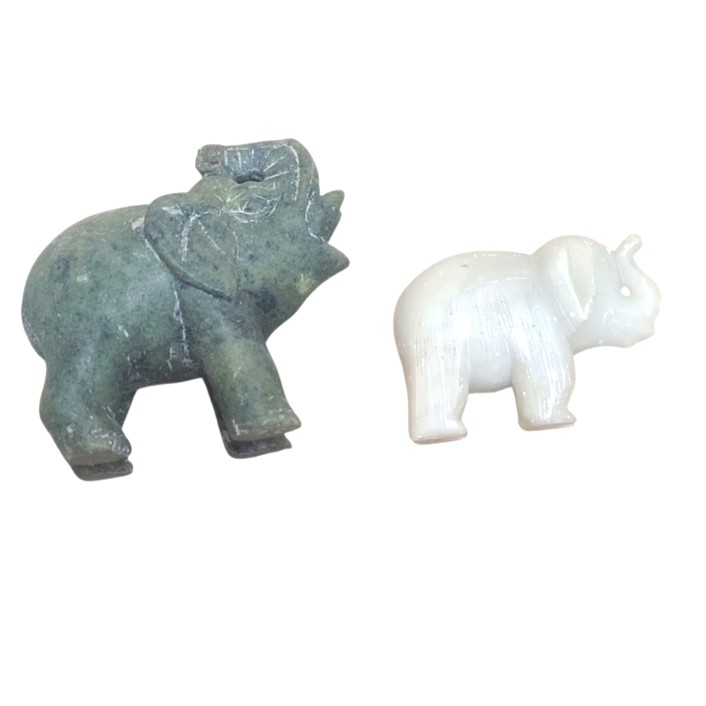 Elegant Elephant Figurine Set Of 2, Hand Carved